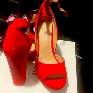 Suede red hot clog heels